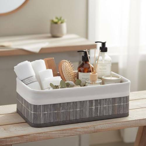 Alternative view of Bambu Detaylı Çok Amaçlı Saklama Kutusu – 25x15x8 cm Dekoratif Kumaş Organizer | Mutfak, Banyo, Dolap İçi ve Raf Düzenleyici | Çekmece İçi Derin Organizer Kutu Gri