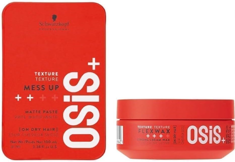 OSiS+ Mess Up Mat Şekillendirici Macun 100Ml + Flexwax Ultra Güçlü Doku Veren Krem Wax 85Ml, PKTMUMSMFUGDVKW