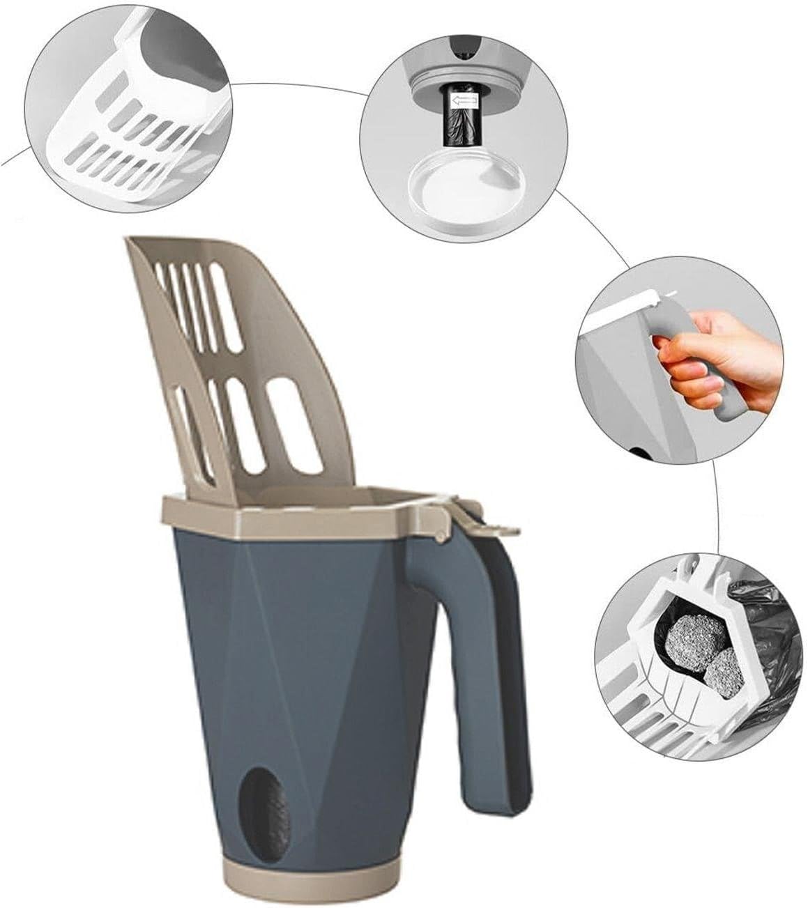 Kedi Kumu Küreği, Çöp Torbası Hazneli, Plastik, Ergonomik Tutma Saplı