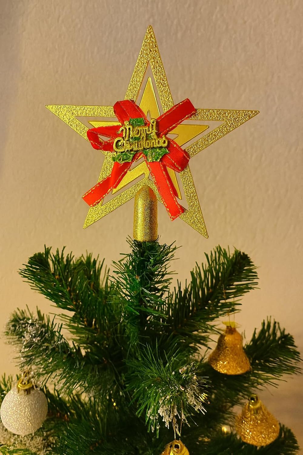 Yılbaşı Ağacı Yıldızı Kurdelalı Merry Christmas Yazılı Yılbaşı Süsü