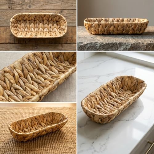 Alternative view of Hasır Oval Ekmek Sepeti ve Çok Amaçlı Düzenleyici, 28x6 cm Doğal Örme Sunum Tabağı, İnce Uzun Baget Ekmeklik, Çatal Kaşık ve Banyo Makyaj Organizeri