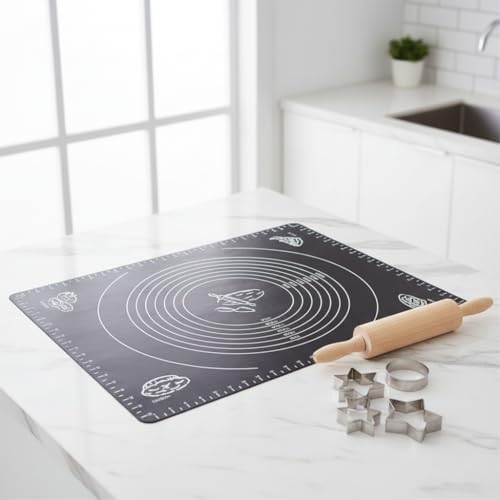 Büyük Boy Silikon Hamur Açma Matı ve Fırın Pedi – 45x65 cm Ölçekli Yanmaz Yapışmaz Hamur Yoğurma Altlığı, Kaymaz Tabanlı Pasta, Börek ve Pizza Örtüsü (ASORTİ)