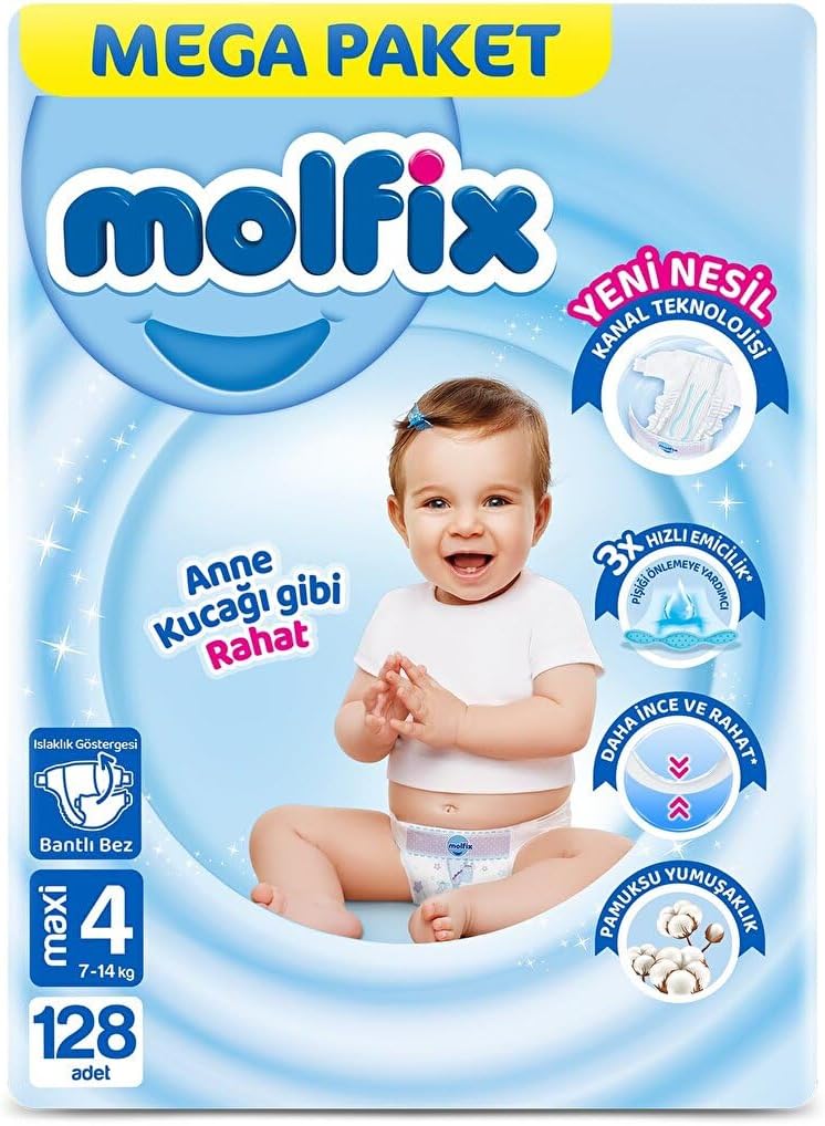 Alternative view of Molfix Paket Bebek Bezi, Beden 4, 7-14 kg, 116+12 Adet, Bantlı, Kalın Teknolojili, Hızlı Emici