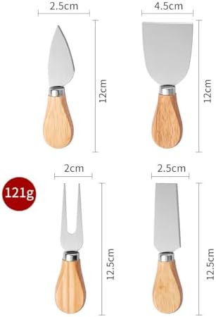 Alternative view of Premium 4'lü Peynir Bıçağı Seti, Paslanmaz Çelik Bıçaklar ve Meşe Saplı, 12.5 cm Uzunluk, Peynir ve Tereyağı için Mutfak Araçları