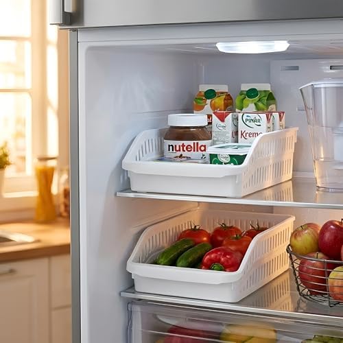 Life Orgamix 2’li Geniş ve Sığ Düzenleyici Set – Buzdolabı, Dolap ve Çekmece İçi İçin Kanallı, Saplı Çok Amaçlı Sepet