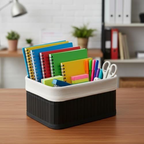 Alternative view of Mini Dikdörtgen Bambu Düzenleyici ve Saklama Sepeti – Siyah Ahşap Banyo, Makyaj ve Ofis Organizeri, Kumaş Astarlı Çok Amaçlı Dekoratif Kutu (20x15x10 cm)