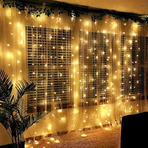 Led Işık 5 Metre Sarı Işık Kornişe Takılabilir Aydınlatma – USB Girişli, Bakır Telli, 10 Halkalı Tasarım, Perde Asma Aparatlı ve Uzaktan Kumandalı Dekoratif Işık Zinciri