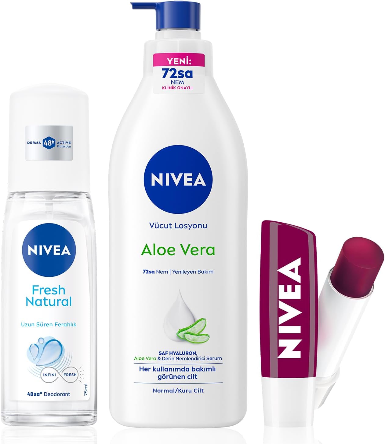 Alternative view of Böğürtlen Dudak Bakım Kremi 4.8 gr + Pump Sprey Deodorant Fresh Natural 75ml + Vücut Losyonu Aloe 400 ml