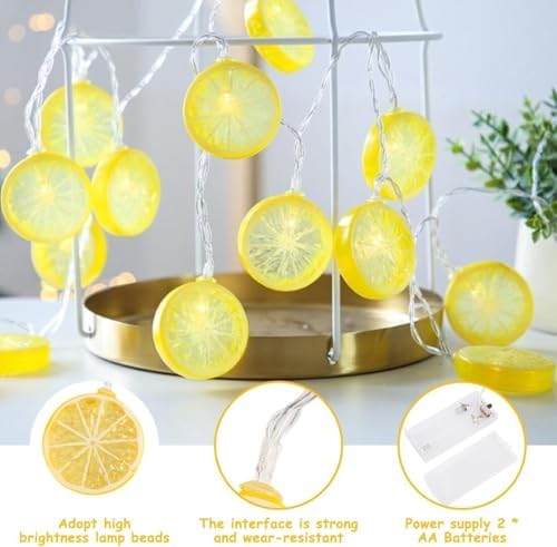 Alternative view of Limon Dilimi Şeklinde 10’lu LED Işık Zinciri – 2 Metre Dekoratif Aydınlatma, Pil ile Çalışan, Ev ve Parti Süsleme İçin Pratik Limon Işıkları, MZ-304, Sarı