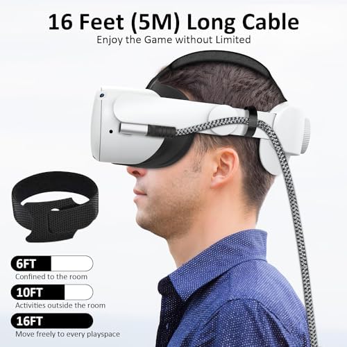 VR-C Oculus ile Uyumlu VR5 Link Kablosu 5 M, 5Gbps USB 3.2 Gen 1 Hızlı Veri Aktarımı, Hızlı Şarj Usb-C, 2 Uyumlu (Type C to Type C) Kablo; Sanal Gerçeklik Gözlüğü Uyumlu