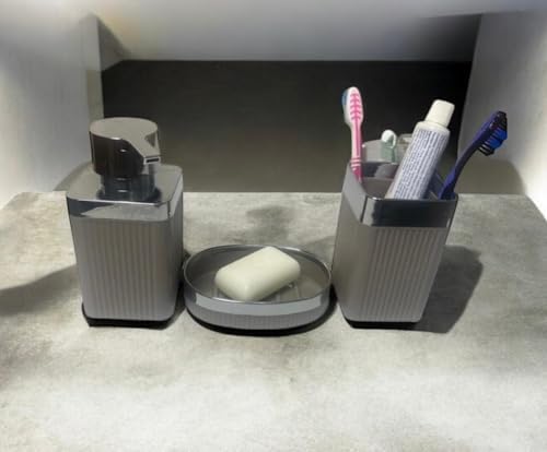 Alternative view of WESPA 3'lü Banyo Seti, Modern Tasarım Diş Fırçalığı, Sıvı Sabunluk ve Sabunluk, Gri Renk
