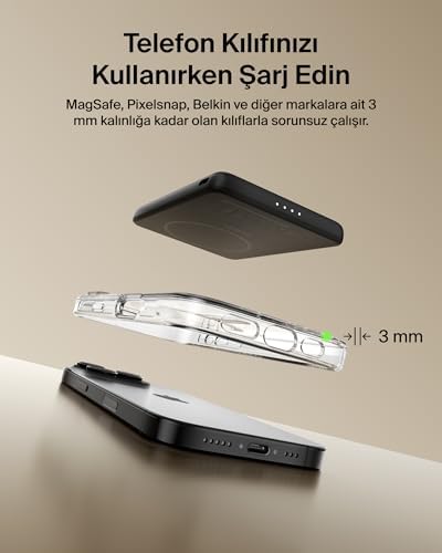 Alternative view of BoostCharge Manyetik Power Bank 5000 mAh, Manyetik Halka ve USB-C Porta Sahip İnce Taşınabilir Şarj,, Galaxy, Pixelsnap, iPad ve Tablet için Batarya Paketi, USB-C Kablo Dahil, Siyah