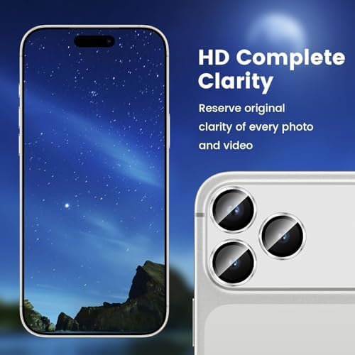 Alternative view of Kamera Lens Koruyucu için 17 Pro Max 6.9 Inç, Tam Kapsamlı 9H Temperli Cam Halkalı Kapak, Mat Metal Plaka, Kılıf Dostu, 1 Paket (Gümüş, 17 Pro Max)