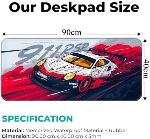 Alternative view of 90x40 cm XL Büyük Boy Yarış Araba Tasarımlı Mouse Pad – Ultra Kaymaz Kauçuk Taban, Su Geçirmez Kumaş Yüzey, Dikişli Kenar, Oyun ve Ofis Kullanımı için Geniş Masa Matı