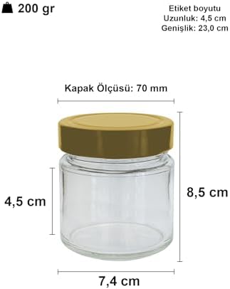 255 ml Kavanoz Metal Derin Kapaklı 255 Cc Şeffaf Reçel, Marmelat Cam Kavanoz Deep 6 Adet (Altın Kapak)