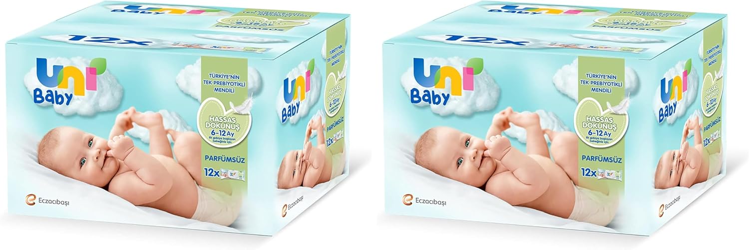 Uni Baby Hassas Dokunuş Islak Mendil 12 * 52 Yaprak (2 paketi)