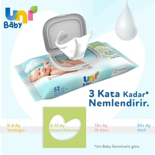 Alternative view of Uni Baby Hassas Dokunuş Islak Mendil 12 * 52 Yaprak (2 paketi)