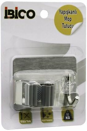 Metal Mop Sapı Tutucu ve Askı, 2'si 1 Arada, Yapışkanlı Montaj Plakası, 10 kg Taşıma Kapasiteli