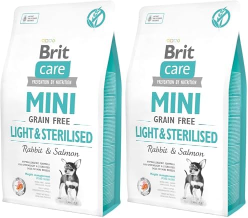 Brit Care Light & Sterilised, Minik Irk - Kısırlaştırılmış Köpekler İçin, Tahılsız, Hipoalerjenik Tavşan Etli Ve Somon Balıklı Kuru Mama, 2 kg (2 paketi)