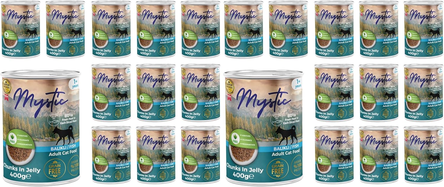 Mystic Yetişkin Köpek Balıklı ve Jöleli Konserve Yaş Mama 400 Gr x 12 adet (2 paketi)