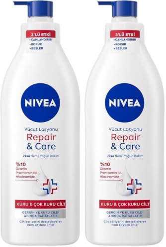 Yoğun Nemlendirici Repair & Care Vücut Losyonu 400ml, 72 Saat Nemlendirime, Kaşıntılı ve Hassas Ciltlere Özel, Onarıcı, Gliserin,Pro Vitamin B5,Niasinamid,Kuru Ciltler (2 paketi)