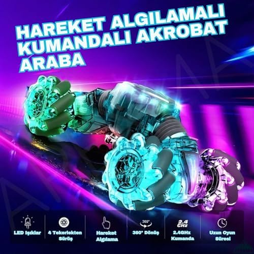 Alternative view of Oyuncak 2.4GHz Uzaktan Kumandalı El Sensörlü 4x4 Şeffaf Gövde Şarjlı Işıklı 360° Dönen Akrobat Araba (Mavi)