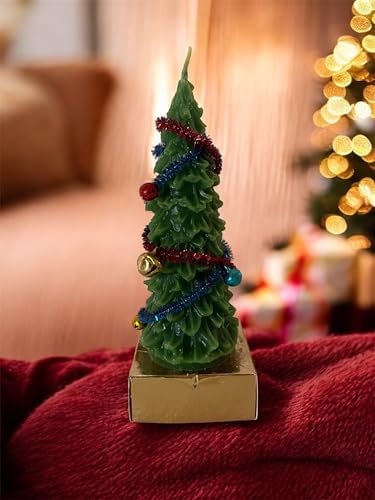 Alternative view of Dekoratif Ağacı Mumu, El Yapımı Yeşil, Tinsel ve Süslemeli, Yılbaşı Temalı, 15 cm