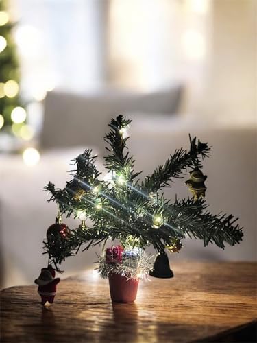 Alternative view of Mini Yılbaşı Ağacı, LED Işıklı, Kırmızı Saksılı, Yeşil ve Kırmızı, 25 cm, Plastik Yapay Çam, Baba Süslemeli, Masa Üstü Dekoratif