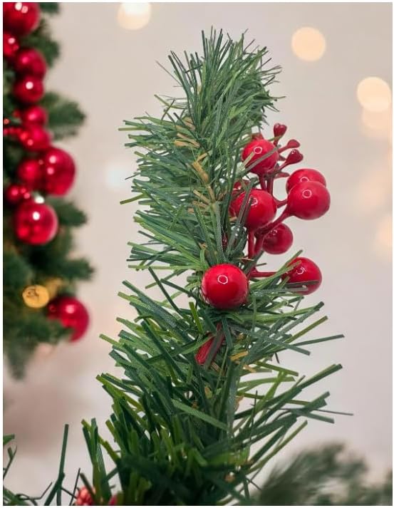 Yılbaşı Süsleme Seti, Yeşil Garland, Meyveli Palamut ve Çam Dalı Dekorasyonu, Şömine ve Duvar için, 50 cm