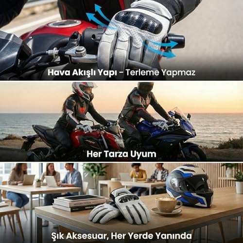 Alternative view of RVK Yazlık Motosiklet Eldiveni Karbon Korumalı TS EN 13594 Etiketli Dokunmatik Ekran Uyumlu, L Beden