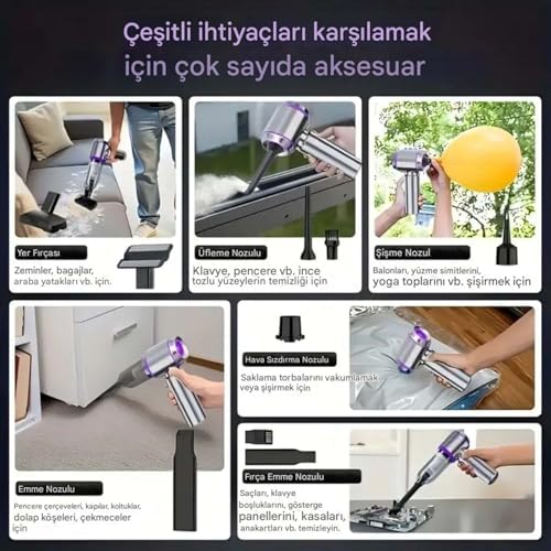 Kablosuz Güçlü Araç Süpürgesi ve Hava Üfleyici | 20000Pa Turbo Vakum Gücü | 3 Kademeli Fırçasız Motor | Şarjlı Mini El Süpürgesi | HEPA Filtreli Oto Süpürgesi | Ev Ofis Araba Temizlik Makinesi |