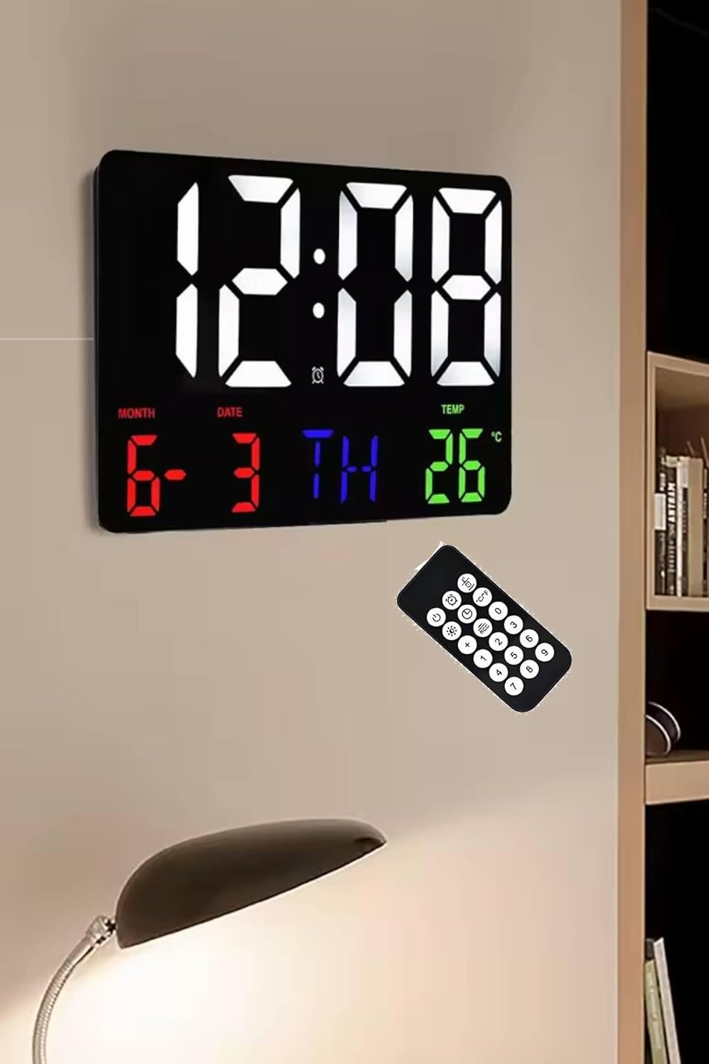 Alternative view of Dijital Duvar Saati HD LED Ekran Tarih Gün Sıcaklık Alarm USB Dekoratif 25X16Cm(pilsiz)