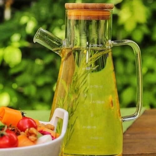 Alternative view of Ölçekli Cam Yağdanlık, Paslanmaz Çelik, Gümüş ve Siyah, Silindirik, Modern Tasarım, Bambu Kapaklı, 900ml Kapasiteli, Sızdırmaz Özellikli, Mutfak İçin (1)