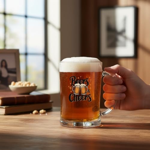 Büyük Boy Renkli Beers Cheers Baskılı Cam Bardağı Beer Glass Mug 600 ml