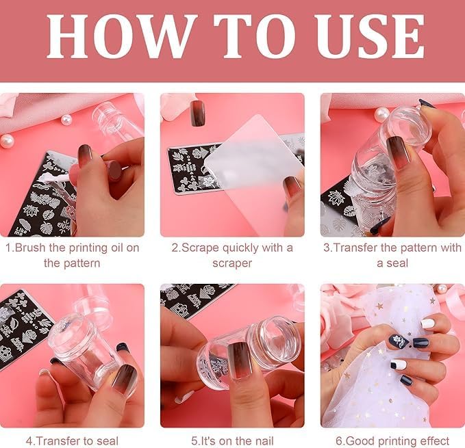 Şeffaf Silikon Nail Art Stamper Seti, Jelly Nail Stamp, Scraper Kit, Kolay Konumlandırma için Şeffaf Tasarım, Tırnak Baskı Aleti, Nail Art Manikür Aracı, Jel ve Oje ile Uyumlu