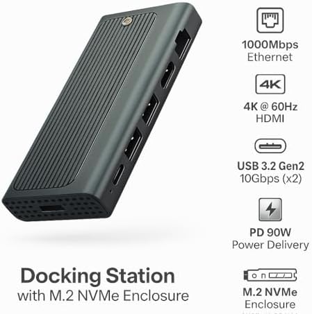 Alternative view of USB-C Docking Station with M.2 NVMe Enclosure – 4K 60Hz HDMI, 1000Mbps Ethernet, 2×USB 3.2 Gen2 10Gbps, 90W PD Şarj Desteği, 2280/2242 NVMe SSD Harici Disk Kutusu | ZR1145