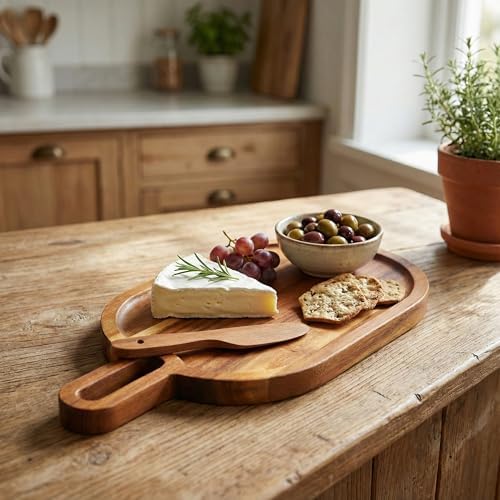 Alternative view of Doğal Akasya Ahşap Oval Peynir ve Sunum Tahtası – 30x14 cm Saplı Servis Tepsisi, Yanında Özel Ahşap Peynir Bıçağı İle (2 Parça Set)