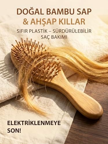 Alternative view of Bambu Saç Fırçası, Bambu Tarak, Sürdürülebilir Kişisel Bakım, Saçtaki Elektriklenmeyi Önleyici Anti Statik Tarak