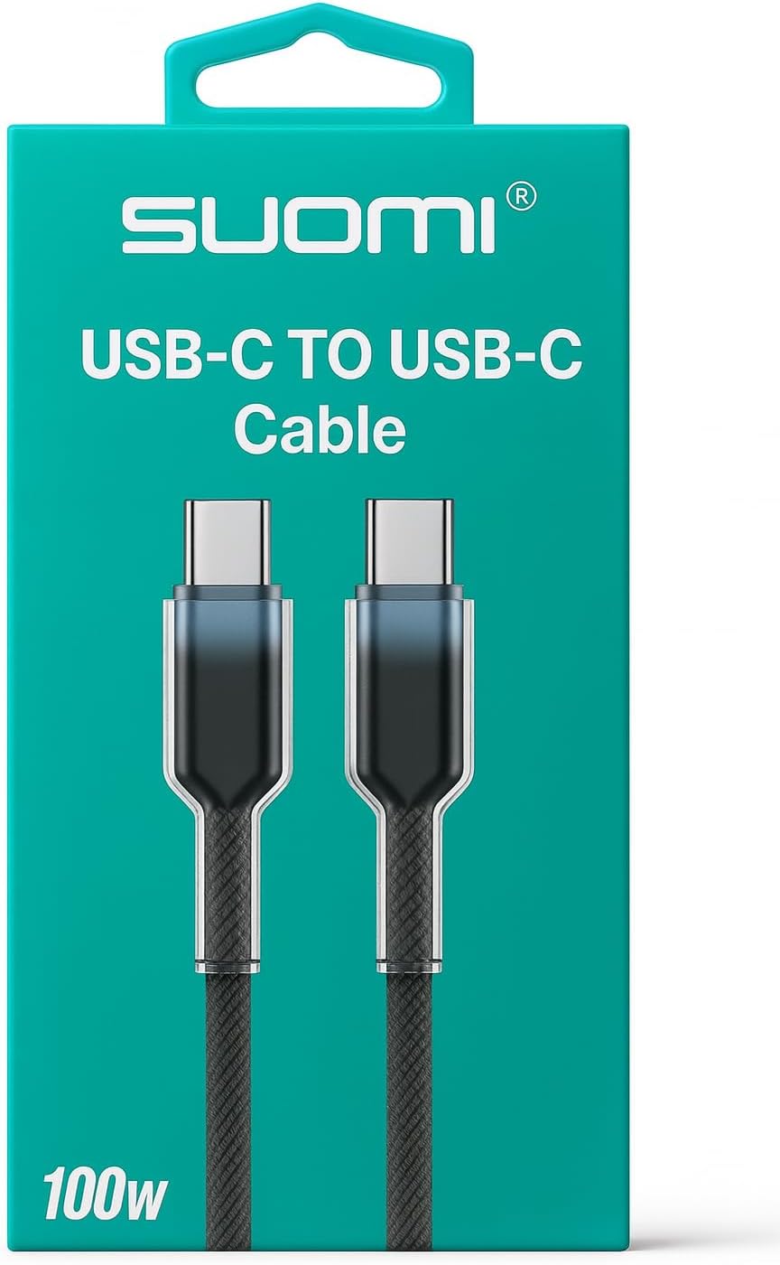 SUOMI USB-C to USB-C Hızlı Şarj Kablosu, 100W, Örgülü Tasarım, 1m, Siyah