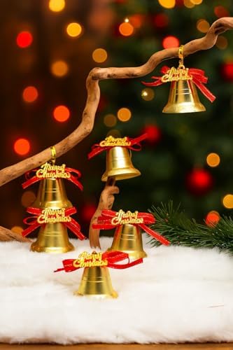 9 Adet Lüx Kırmızı Kurdelalı Yılbaşı Merry Christmas Çan Süs 5cm Yılbaşı Ağacı Süsleri Süsleri