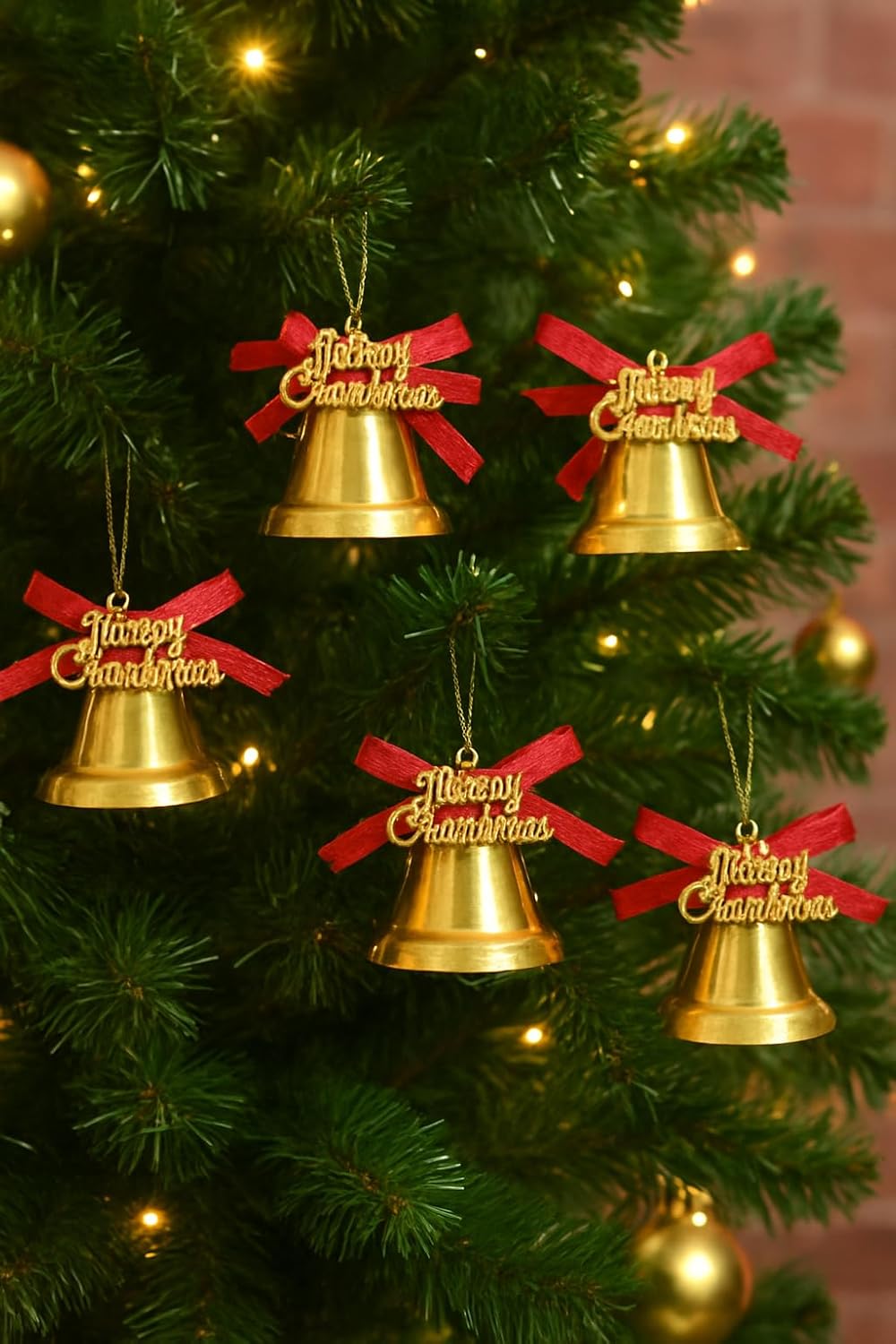 9 Adet Lüx Kırmızı Kurdelalı Yılbaşı Merry Christmas Çan Süs 5cm Yılbaşı Ağacı Süsleri