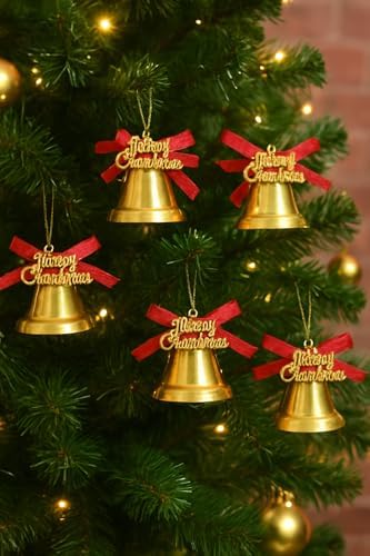 Alternative view of 9 Adet Lüx Kırmızı Kurdelalı Yılbaşı Merry Christmas Çan Süs 5cm Yılbaşı Ağacı Süsleri