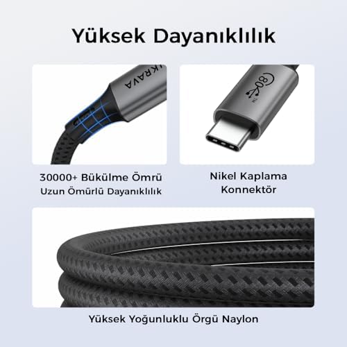 Alternative view of USB 4.0 V2.0, 80GBPS USB C Veri Kablosu, 240W USB C Şarj Kablosu, 8K@60hz 4K@240Hz 2K@360Hz Thunderbolt 5 Görüntü Kablosu, MacBook, Monitör, Docking İstasyonu, ile Uyumlu - 1 Metre