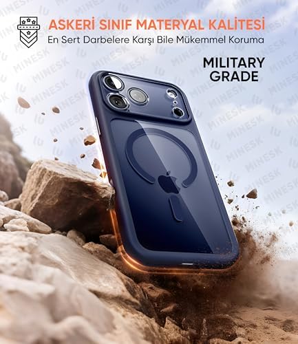 Alternative view of 17 Pro Max için Özel Geliştirilmiş Kamera Çerçevesini de Koruyan, Arkası Şeffaf Polikarbonat Kenarları Silikon ile Uyumlu Kılıf Akıllı Tasarım Kapak (Mavi, 17 Pro Max)