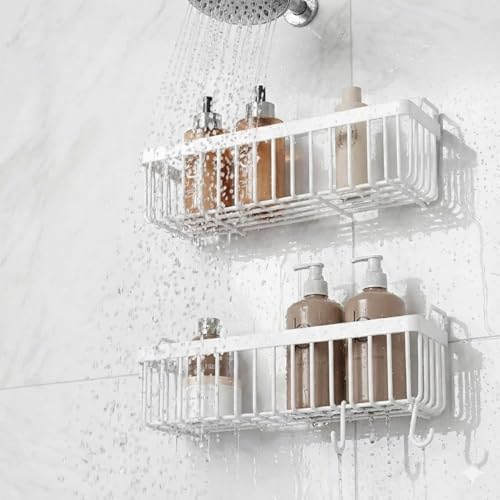 Alternative view of Delmeden Yapışkanlı Plastik Banyo Rafı – Askılı Duş Organizeri, Su Tahliyeli Şampuanlık (2’li Set – 25 cm)