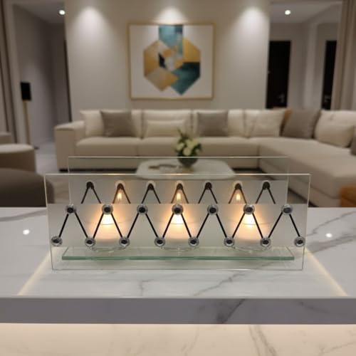 Cam Dekoratif Zikzak Tasarımlı Şamdan 20x9 cm | Tealight ve Banyo Düzenleyici | Modern Ev Ofis Masaüstü Aksesuar