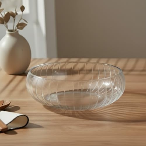 Şeffaf Cam Görünümlü Büyük Salata Kasesi – Dayanıklı Servis Kasesi, Sofra Sunum Kasesi (24 cm – 7 cm)