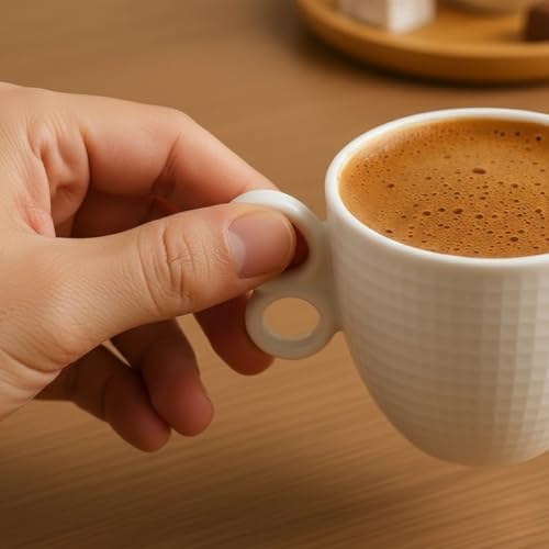 Alternative view of 6'lı Seramik Türk Kahvesi Fincan Takımı – Ahşap Bambu Tabaklı, Modern Kulplu, Şık Kahve Sunum Seti