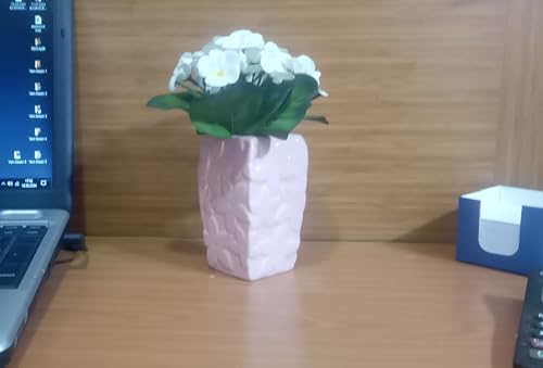 Alternative view of 2 ADET DAHİL,VAZODA ÇİÇEK,BEYAZ YAPAY ÇİÇEK, DEKORATİF ÇİÇEKLİ PEMBE 7X7X17CM