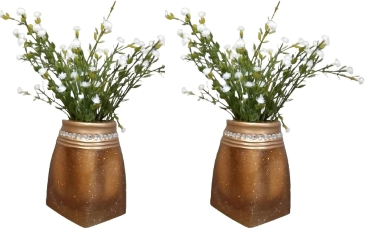 Alternative view of 2 ADET DAHİL,VAZODA ÇİÇEK,BEYAZ YAPAY ÇİÇEK, DEKORATİF TAŞLI ALTIN POLİRESİN 7x7x15cm